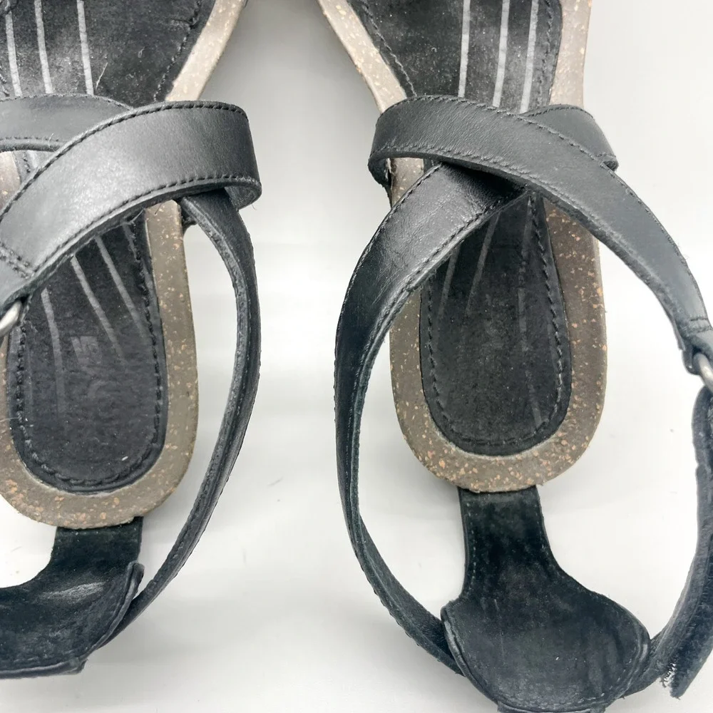 Teva Womens 6.5 Cabrillo Wedge Strappy Sandals Black Leather Gorpcore Boho Heel